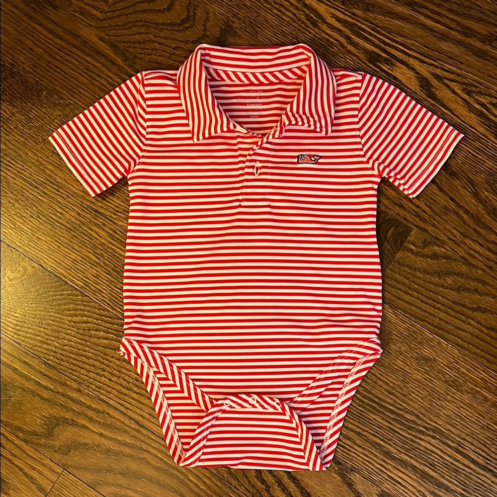 Vineyard Vines Red Striped Kids Polo Bodysuit
